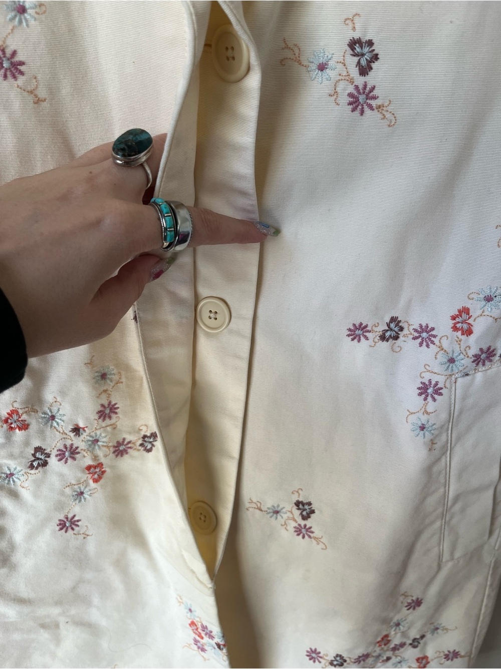 Gap Vintage Y2K Cottagecore Cotton Floral Embroidered Trench Long Coat White - Picture 3 of 7